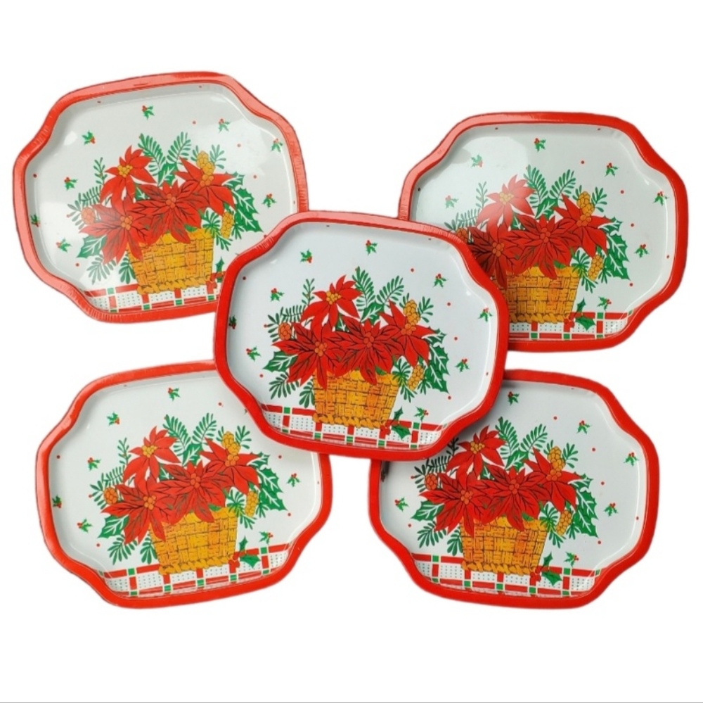 5 Vintage Pointsettia Trays